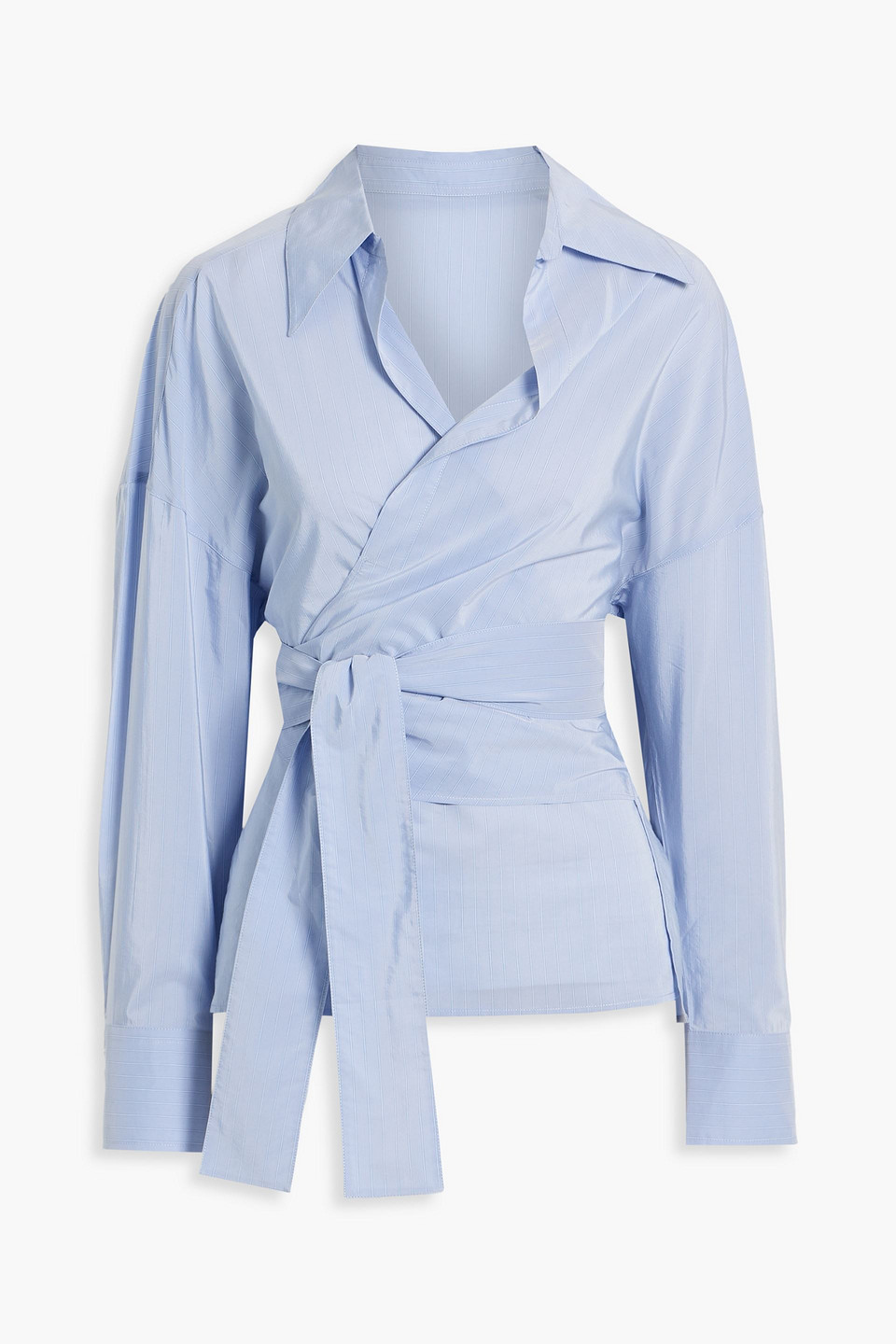Rohe Striped Cupro And Cotton-blend Wrap Top In Light Blue