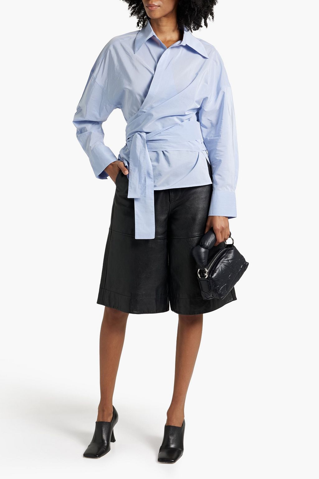 RÓHE Striped cupro and cotton-blend wrap top