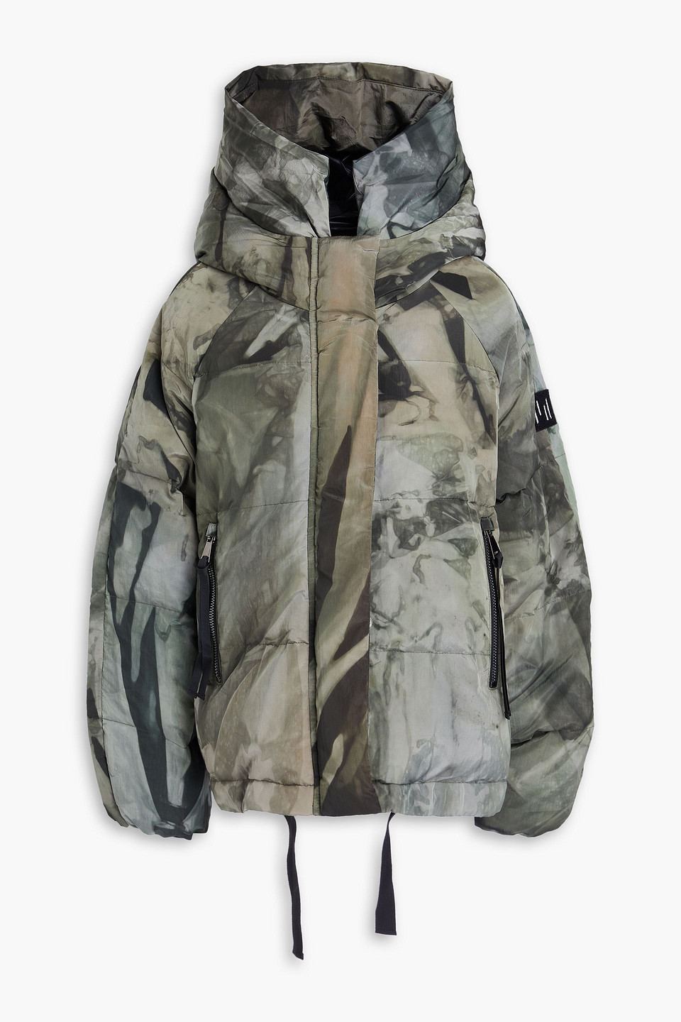 Printed ripstop hooded down jacket