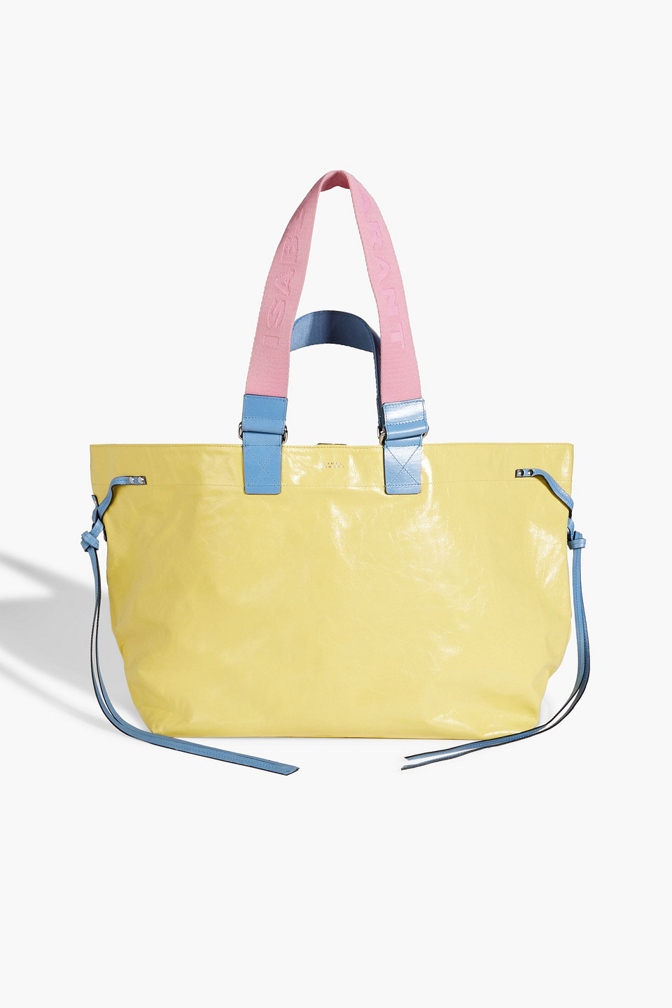 ISABEL MARANT WARDY COLOR-BLOCK CRINKLED PATENT-LEATHER TOTE