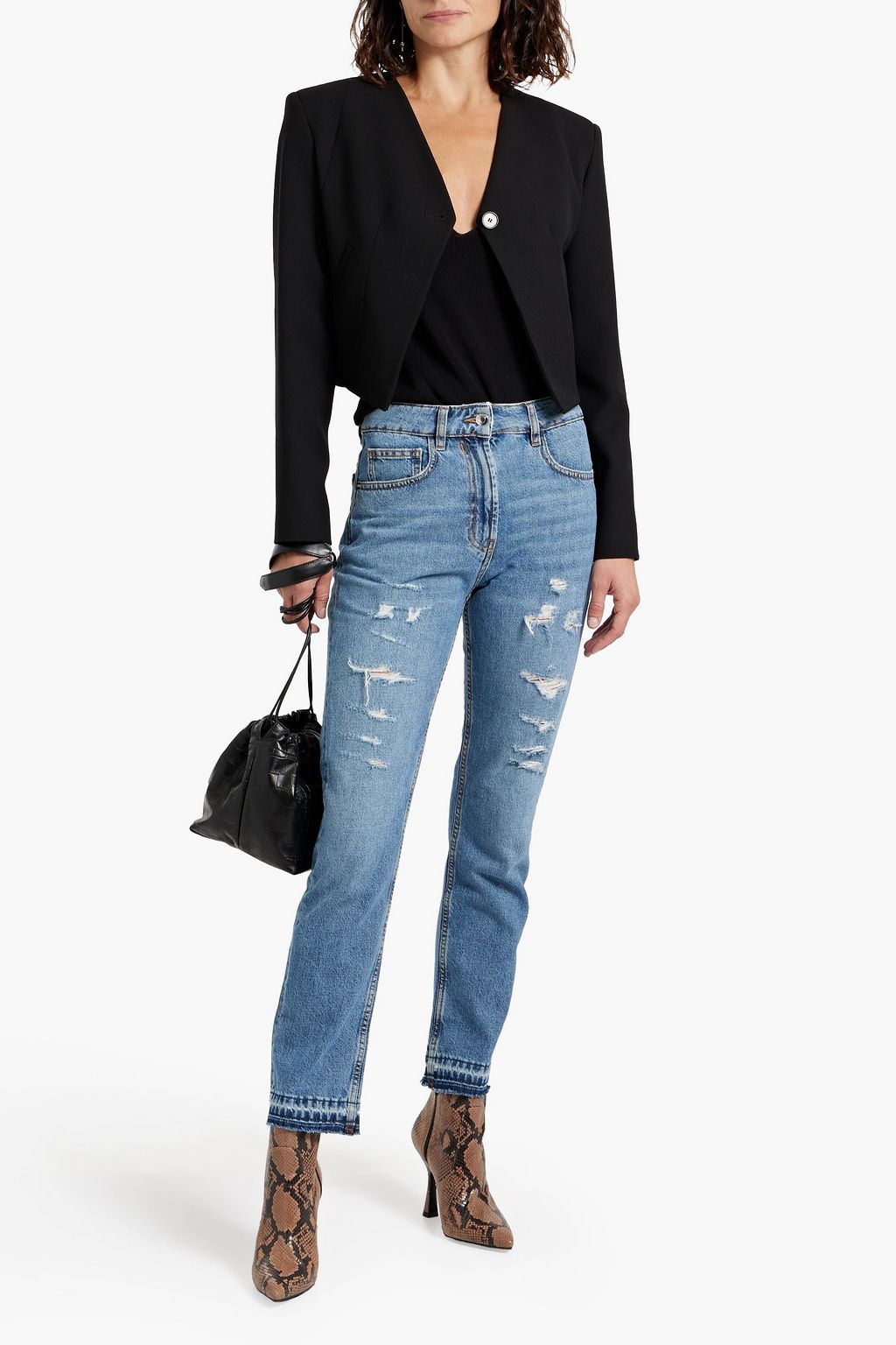 IRO Hayri distressed high-rise straight-leg jeans