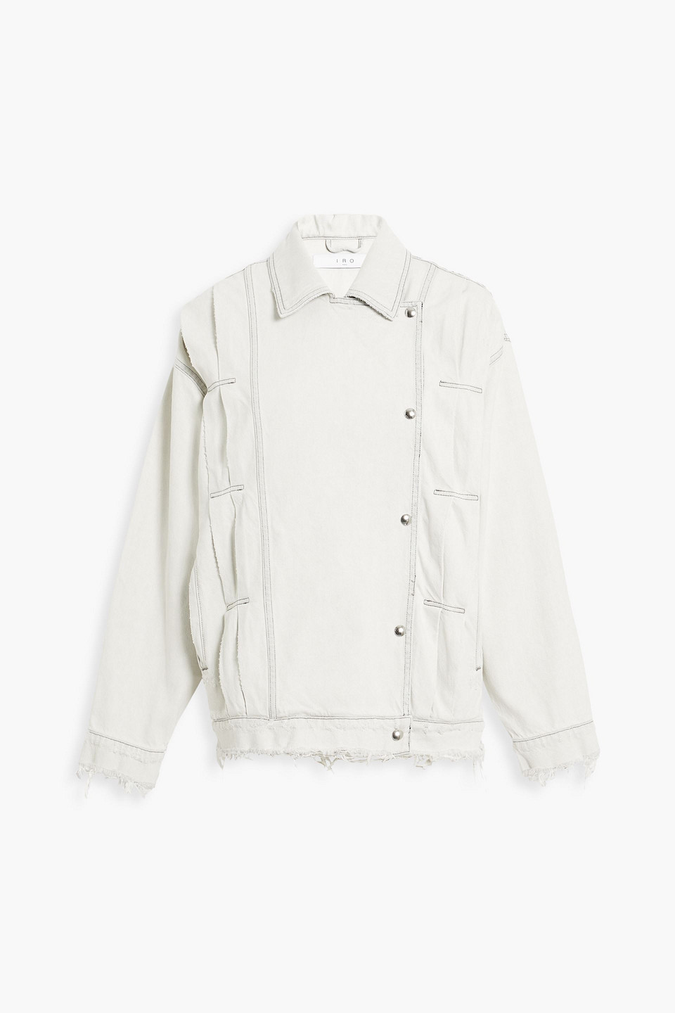 Iro Noumia Distressed Denim Jacket In Light Gray