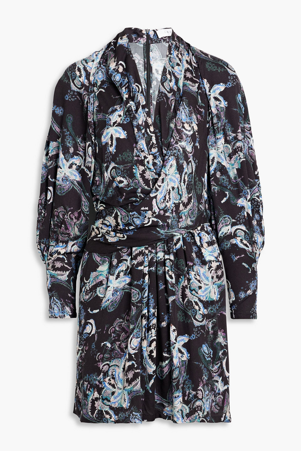 Iro Camolla Wrap-effect Printed Twill Mini Dress In Black
