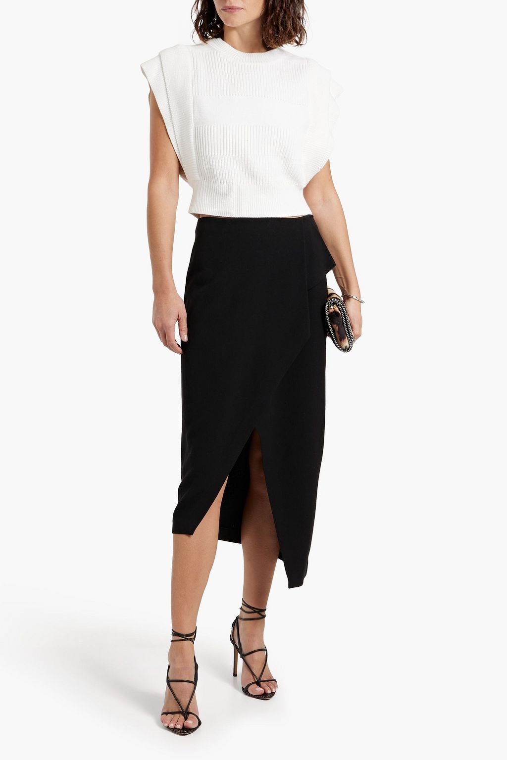 IRO Jelena wrap-effect grain de poudre midi skirt