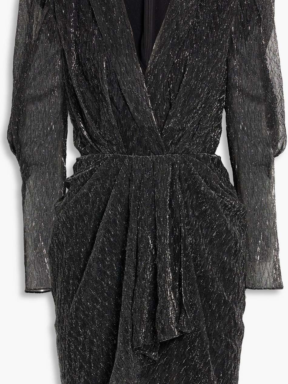 patia pleated wrap-effect metallic jersey mini dress