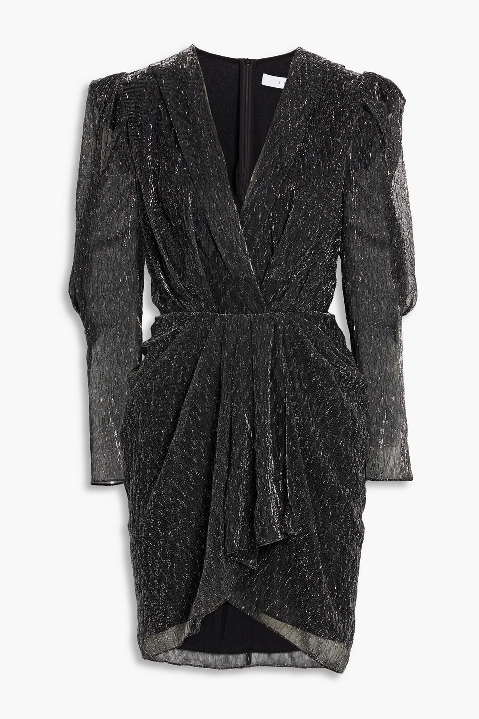 Patia pleated wrap-effect metallic jersey mini dress