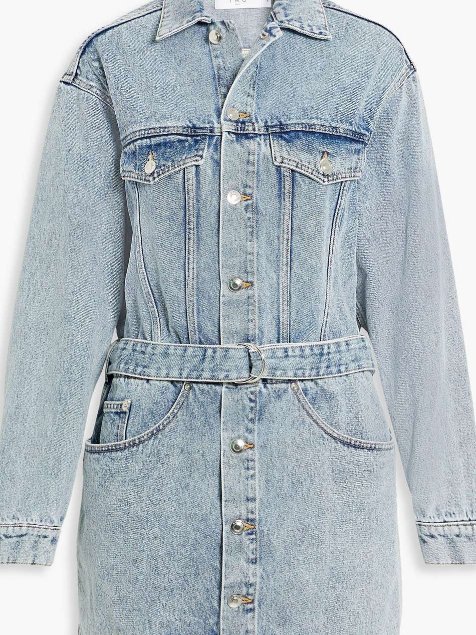 glacian belted denim mini dress