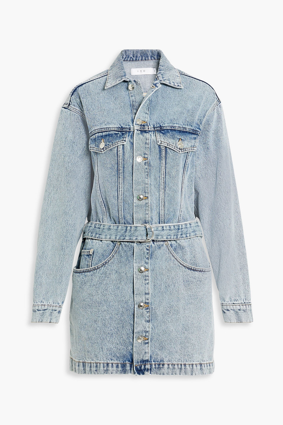 Iro Glacian Belted Denim Mini Dress In Light Denim