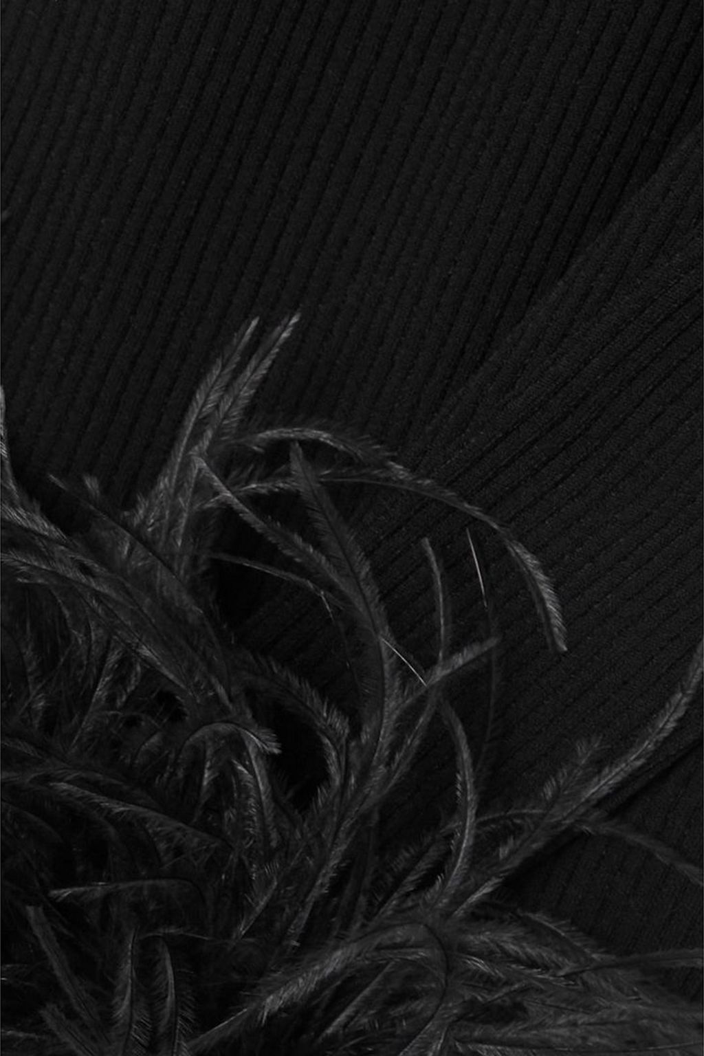 VALENTINO GARAVANI Feather-trimmed ribbed-knit top