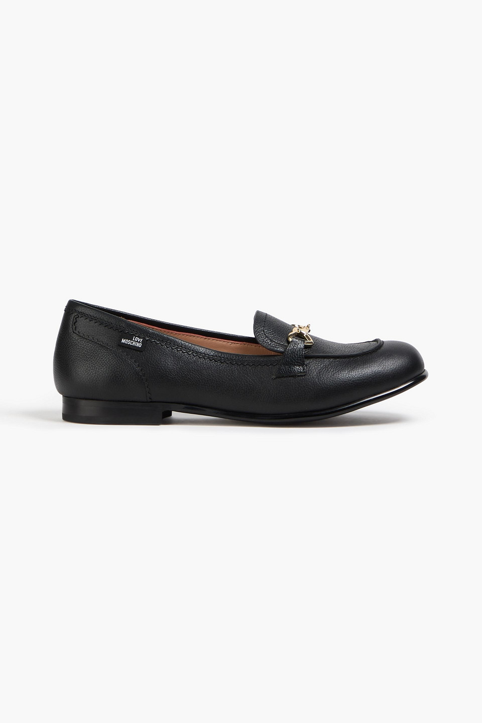 Love Moschino Embellished Pebbled-leather Loafers In Black