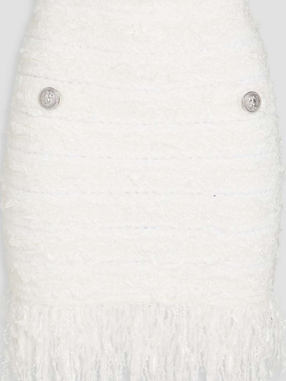fringed metallic bouclé-knit mini skirt