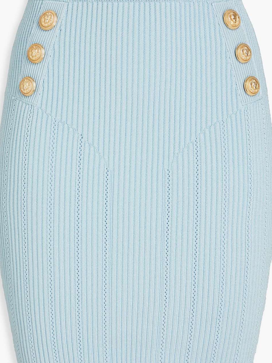 button-embellished ribbed-knit mini skirt