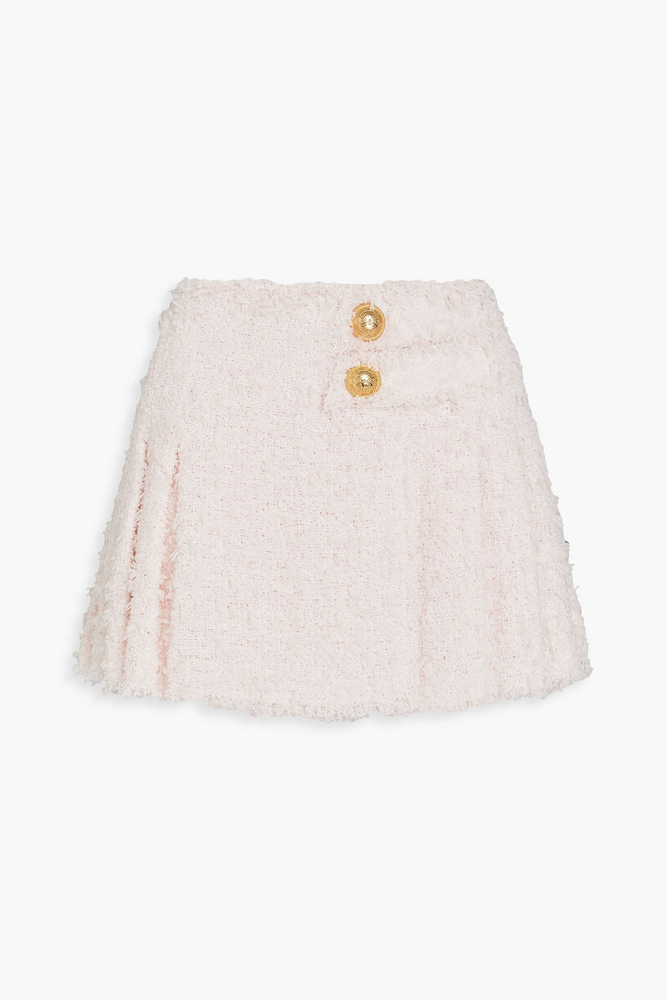 Balmain Pleated Bouclé-tweed Mini Skirt In Gray