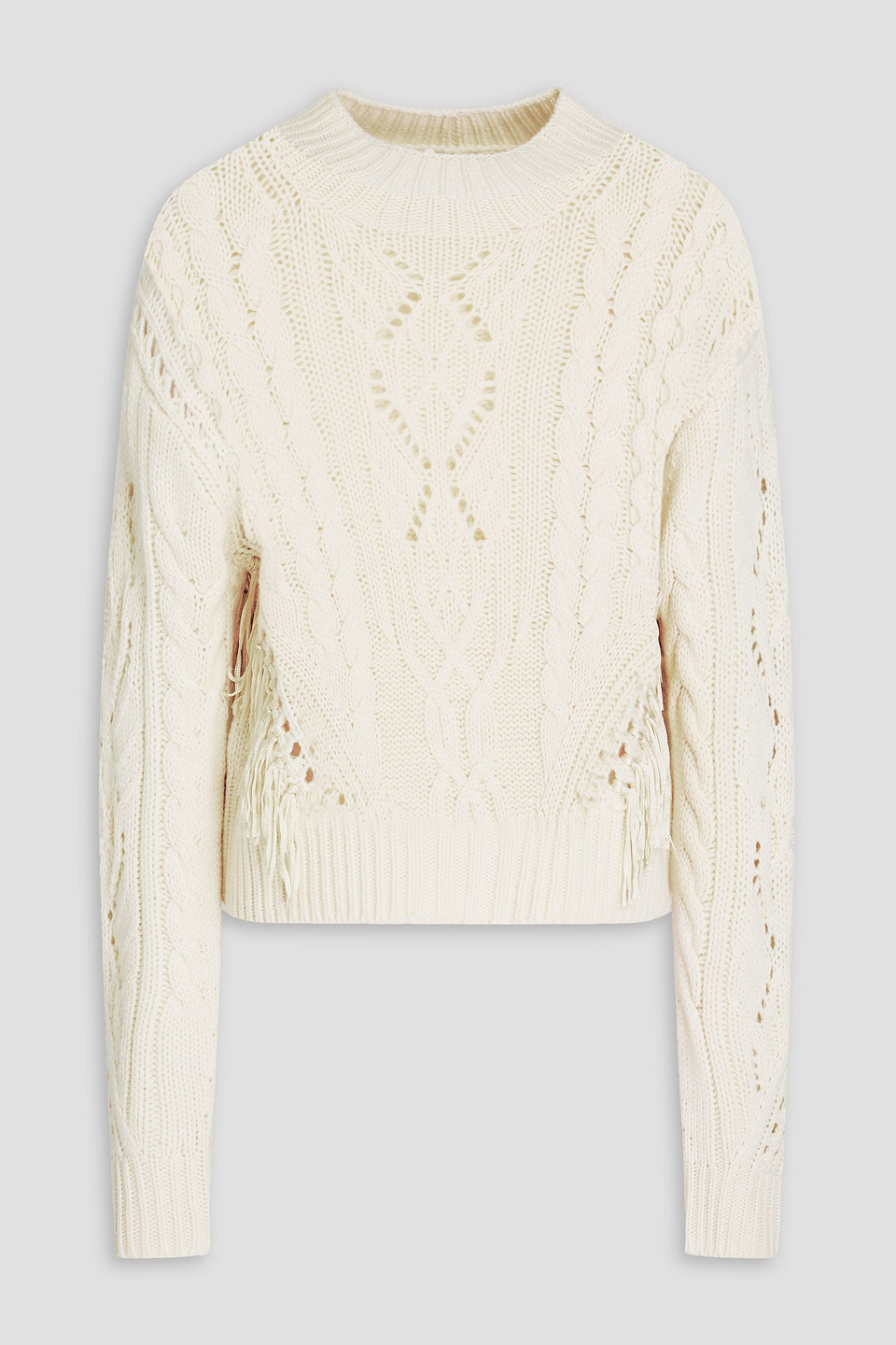 Vince Wool Fringe-trim Cable-knit Sweater In Cream