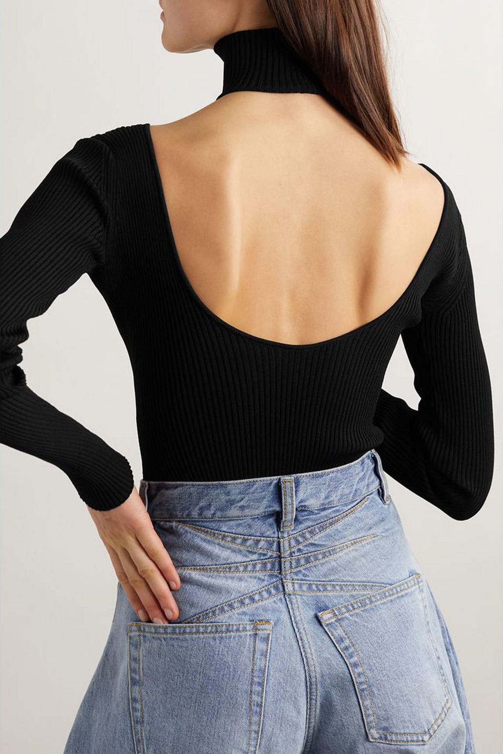 ALAÏA Cutout ribbed-knit turtleneck bodysuit