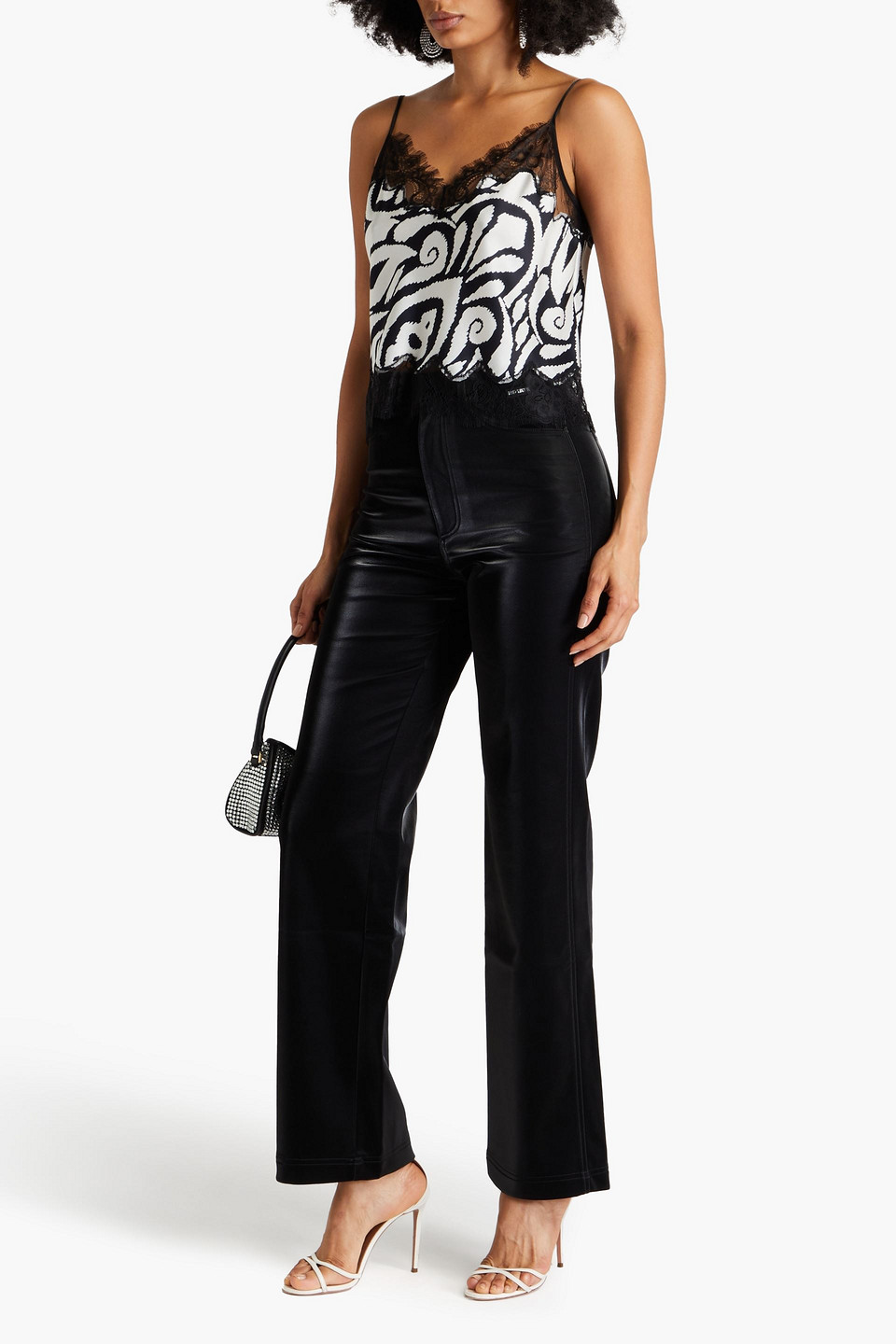 NICHOLAS LACE-TRIMMED PRINTED SATIN CAMISOLE