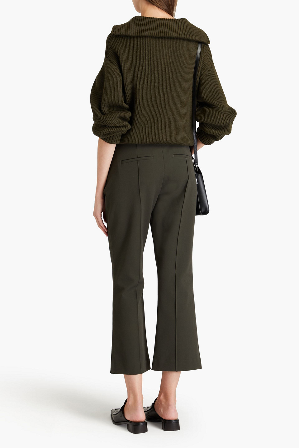 Vince Crepe Kick-flare Pants In Dunkelgrün