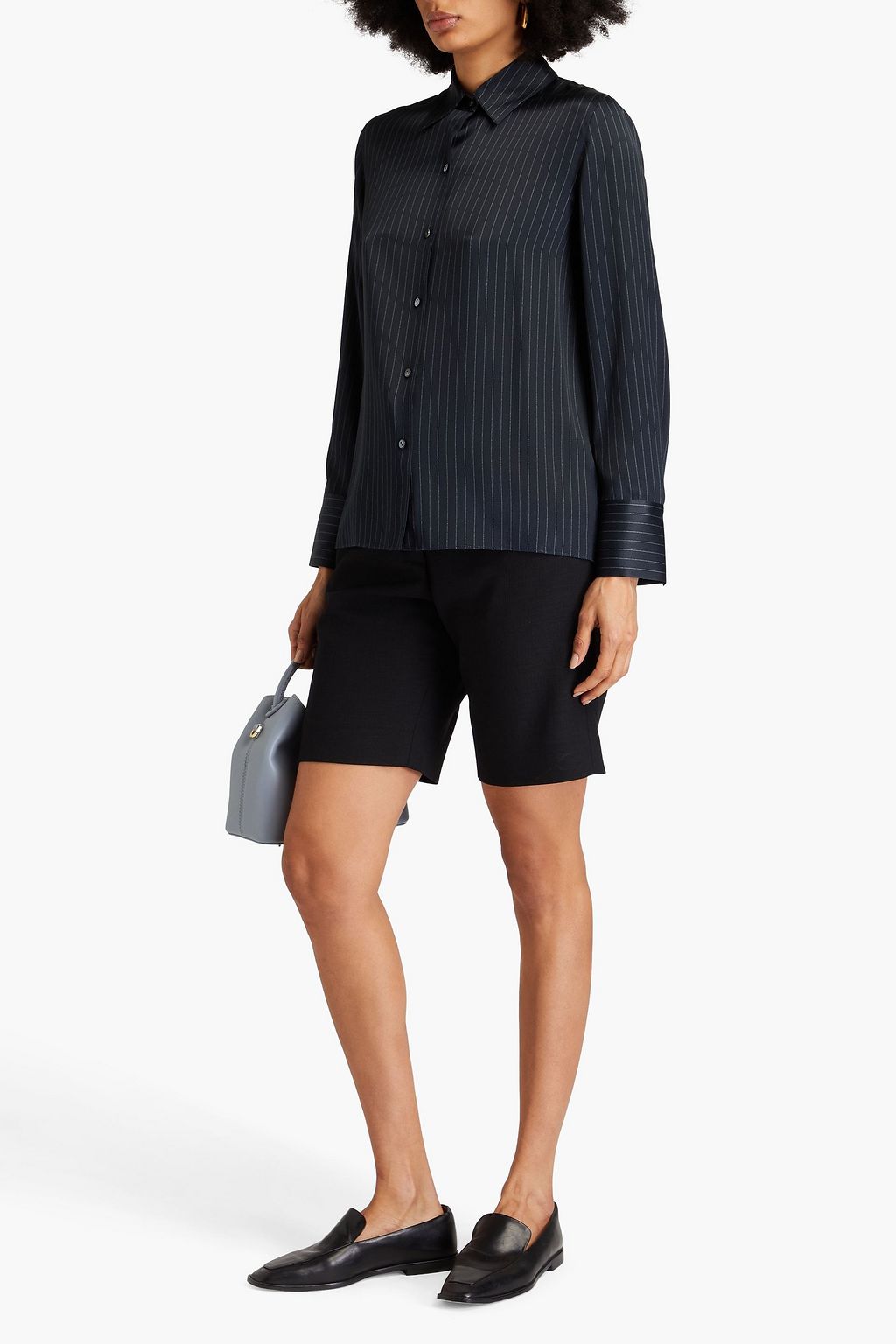 VINCE. Pinstriped  silk-satin shirt
