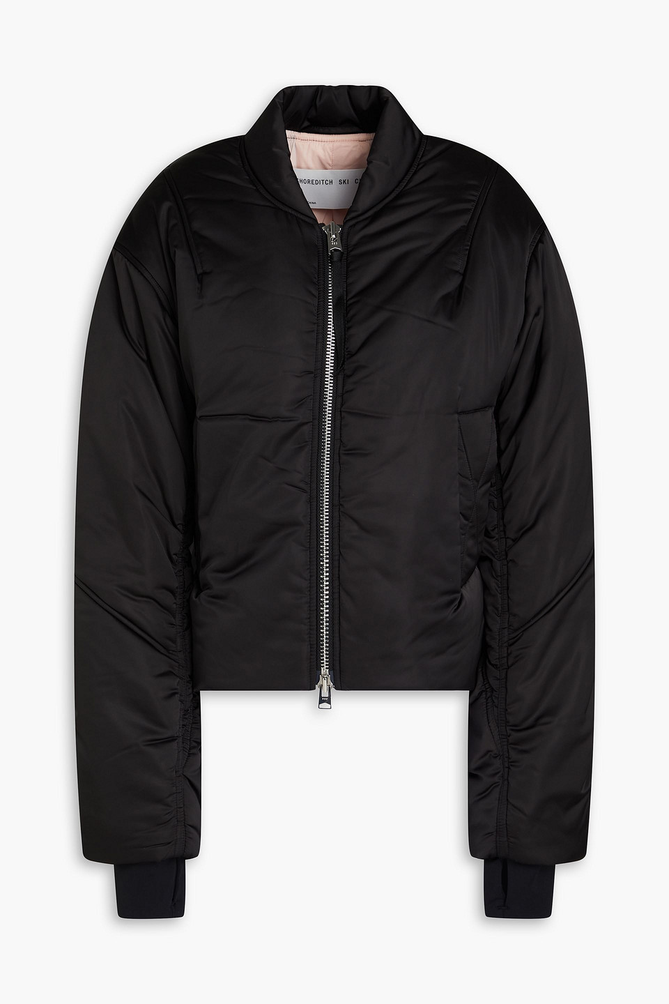 Shoreditch Ski Club Sofie Satin Bomber Jacket In Black