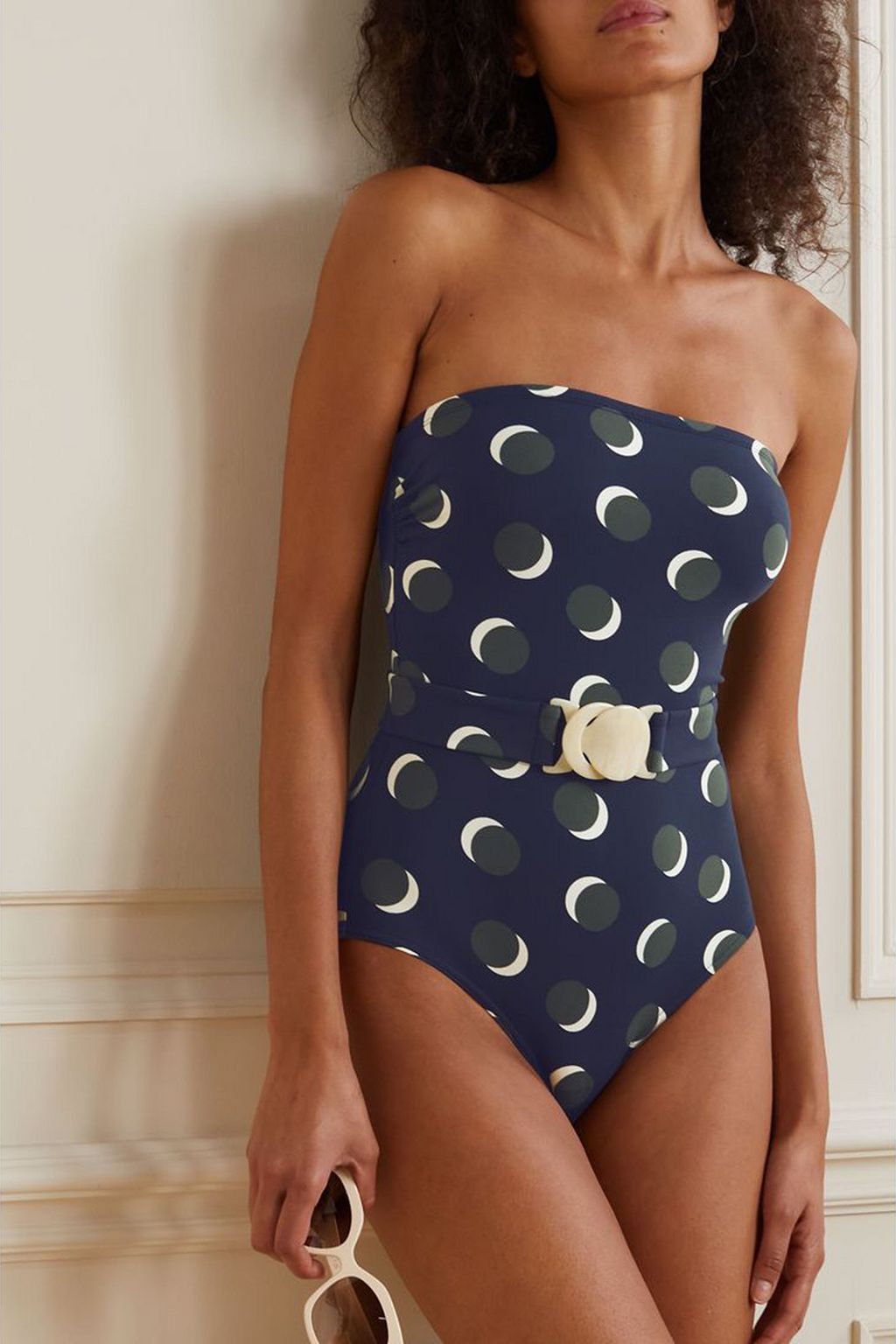 ERES Nuit Lune strapless belted polka-dot swimsuit