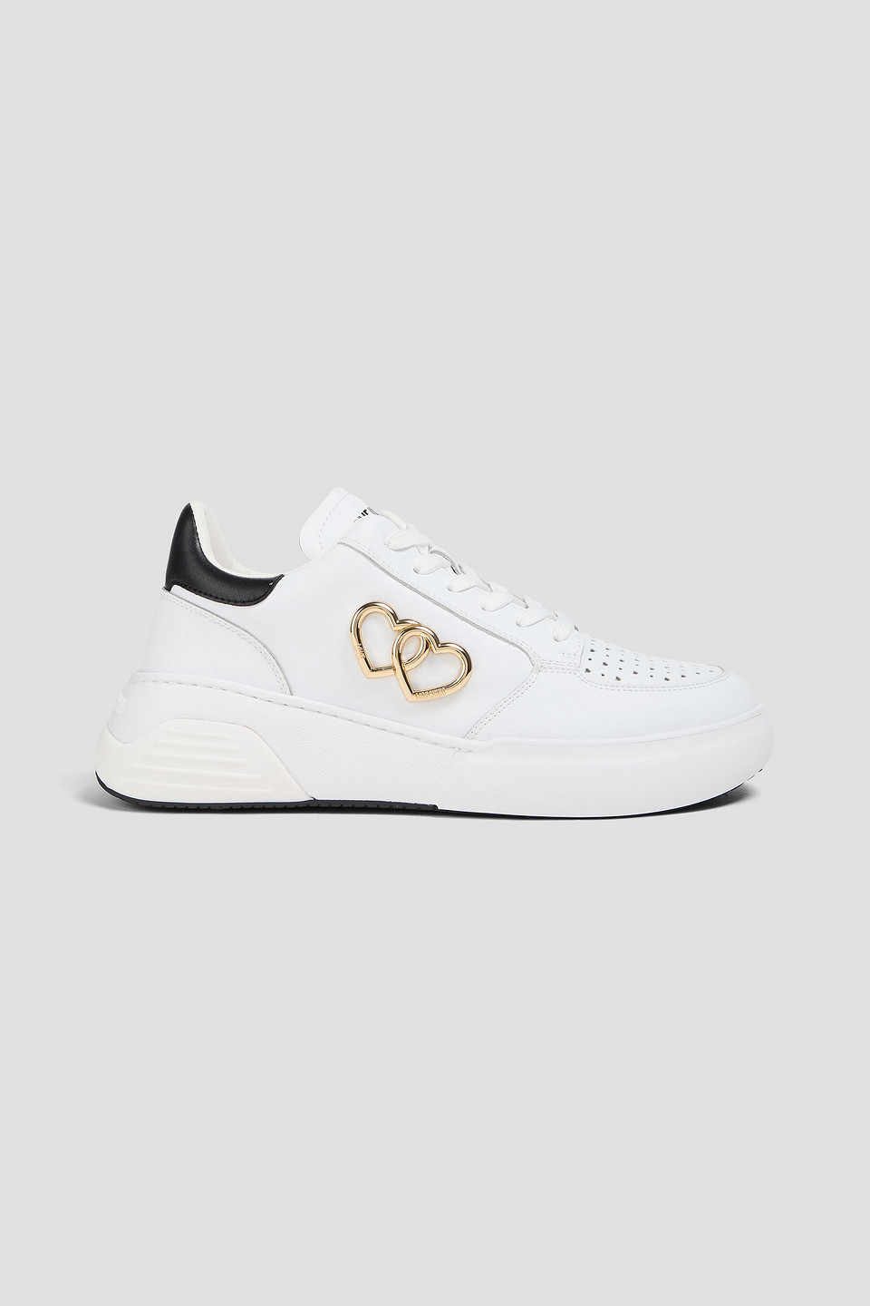 Love Moschino Two-tone Laser-cut Leather Sneakers In White