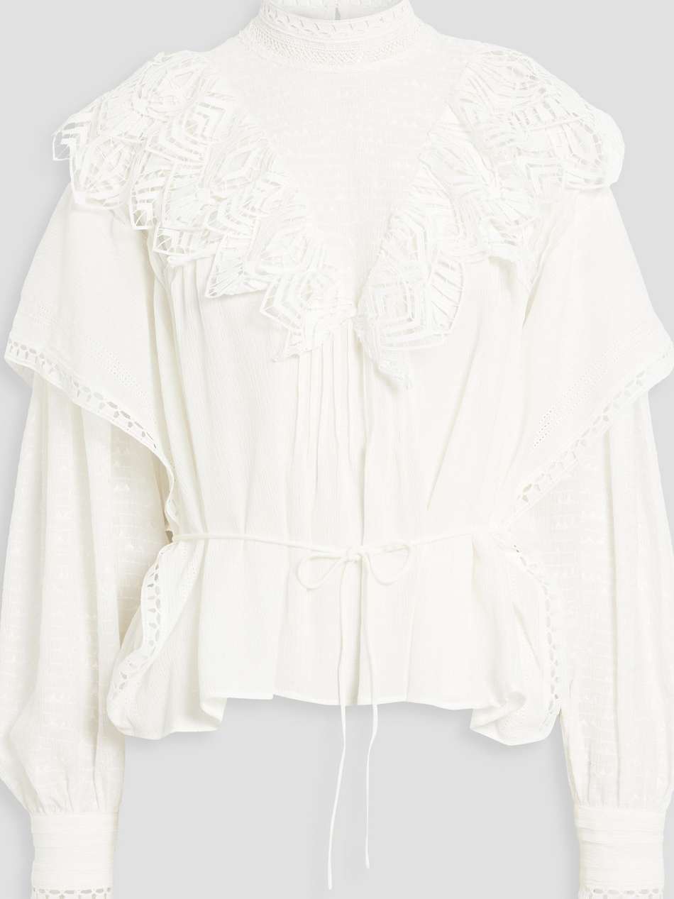 dali guipure lace-trimmed ruffled georgette blouse