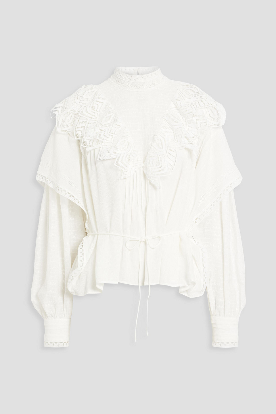 Iro Dali Ruffled Guipure Lace-trimmed Crepon Blouse In Ivory