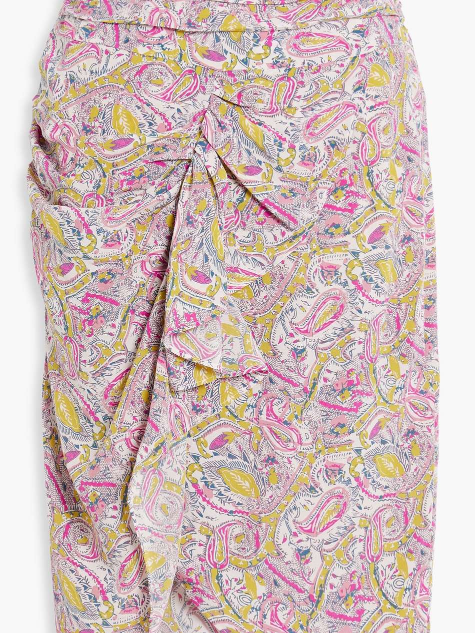 tamio ruched printed silk-crepe skirt