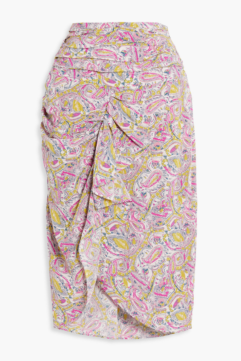 Tamio ruched printed silk-crepe skirt