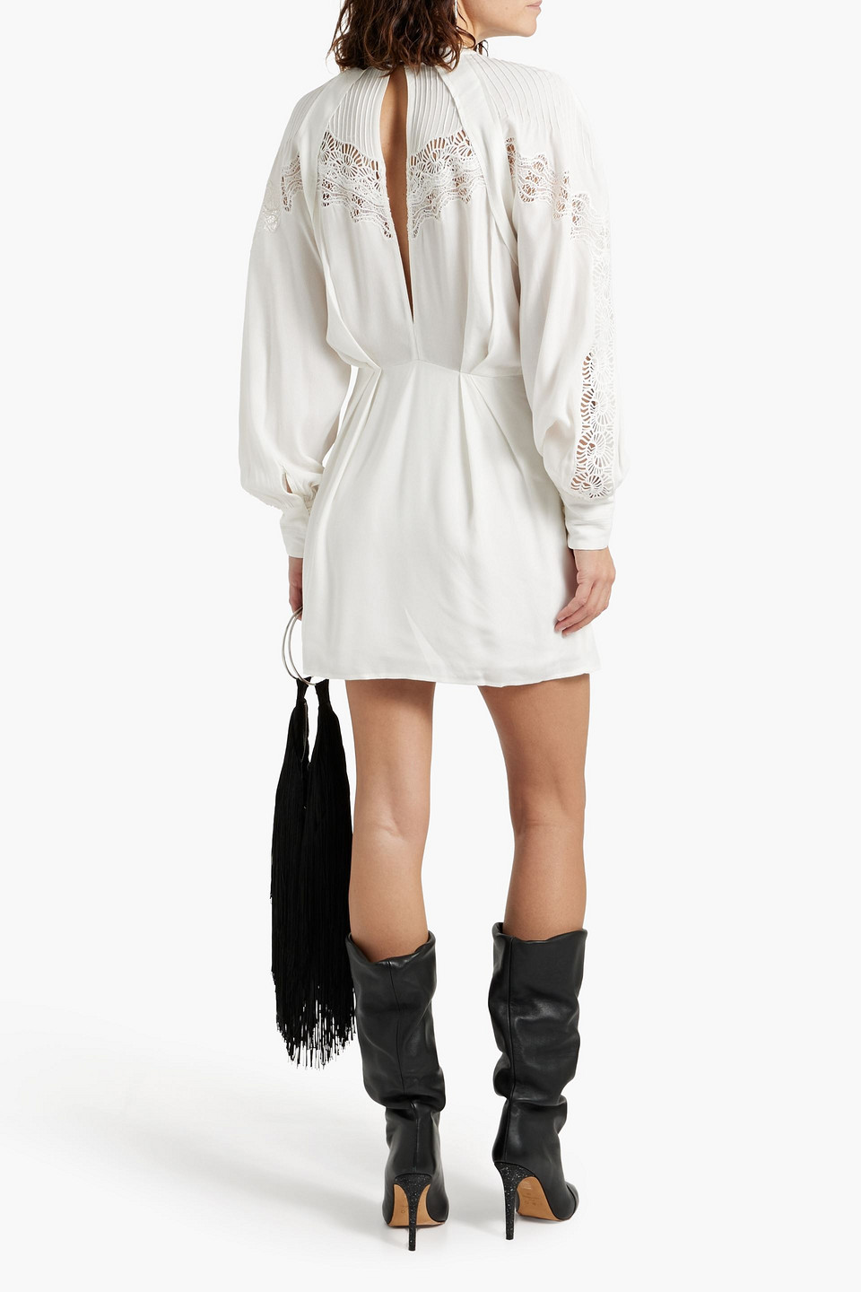Iro Belinae Lace-trimmed Crepe Mini Dress In Off-white