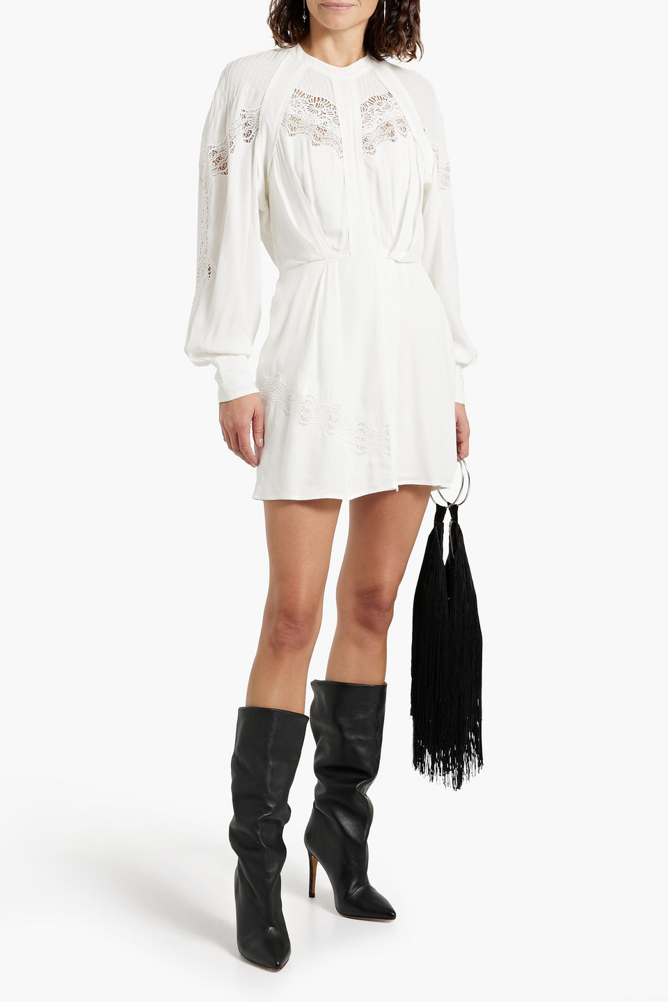 Iro Belinae Lace-trimmed Crepe Mini Dress In Off-white