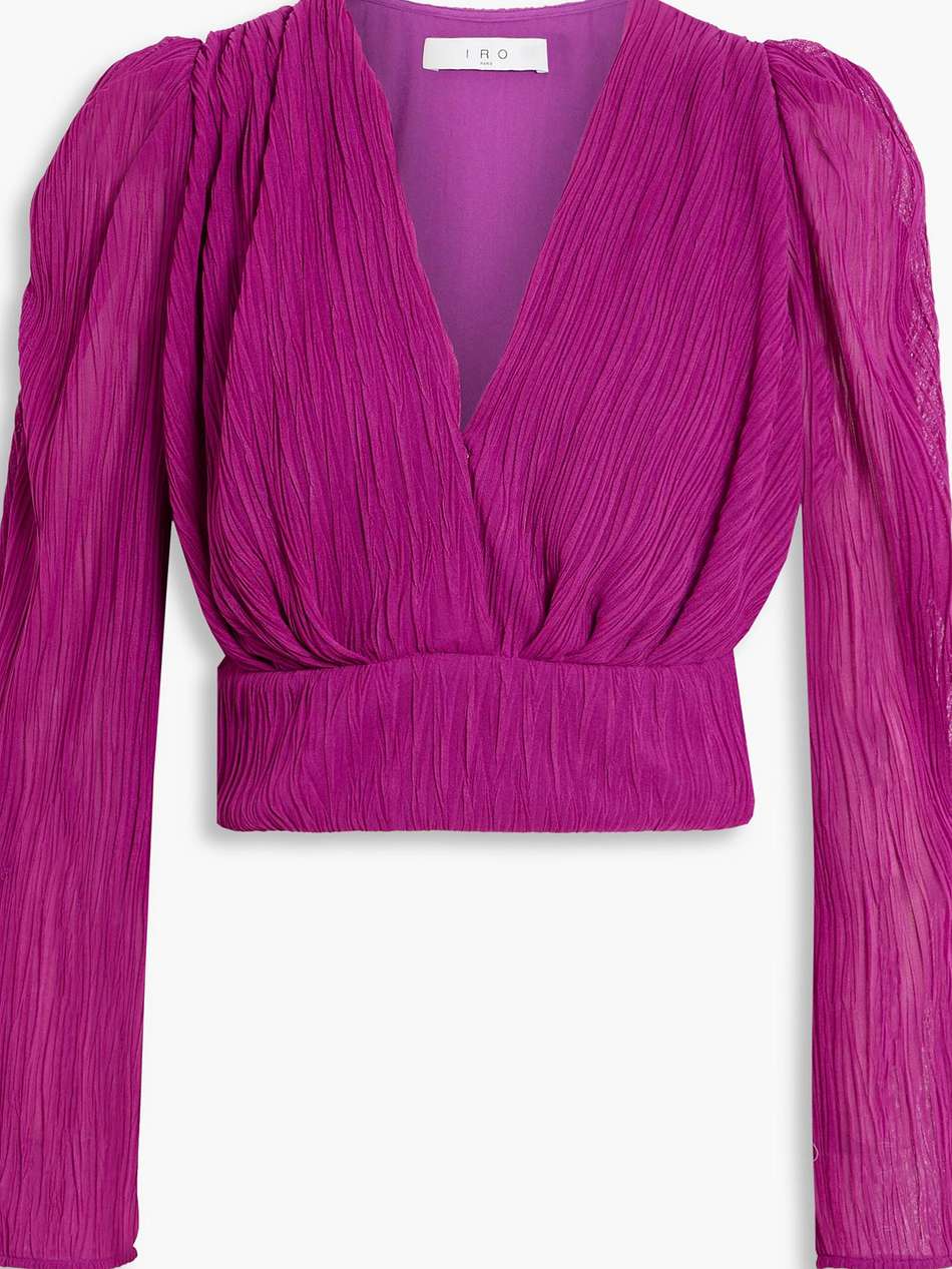 amili cropped plissé-mesh top