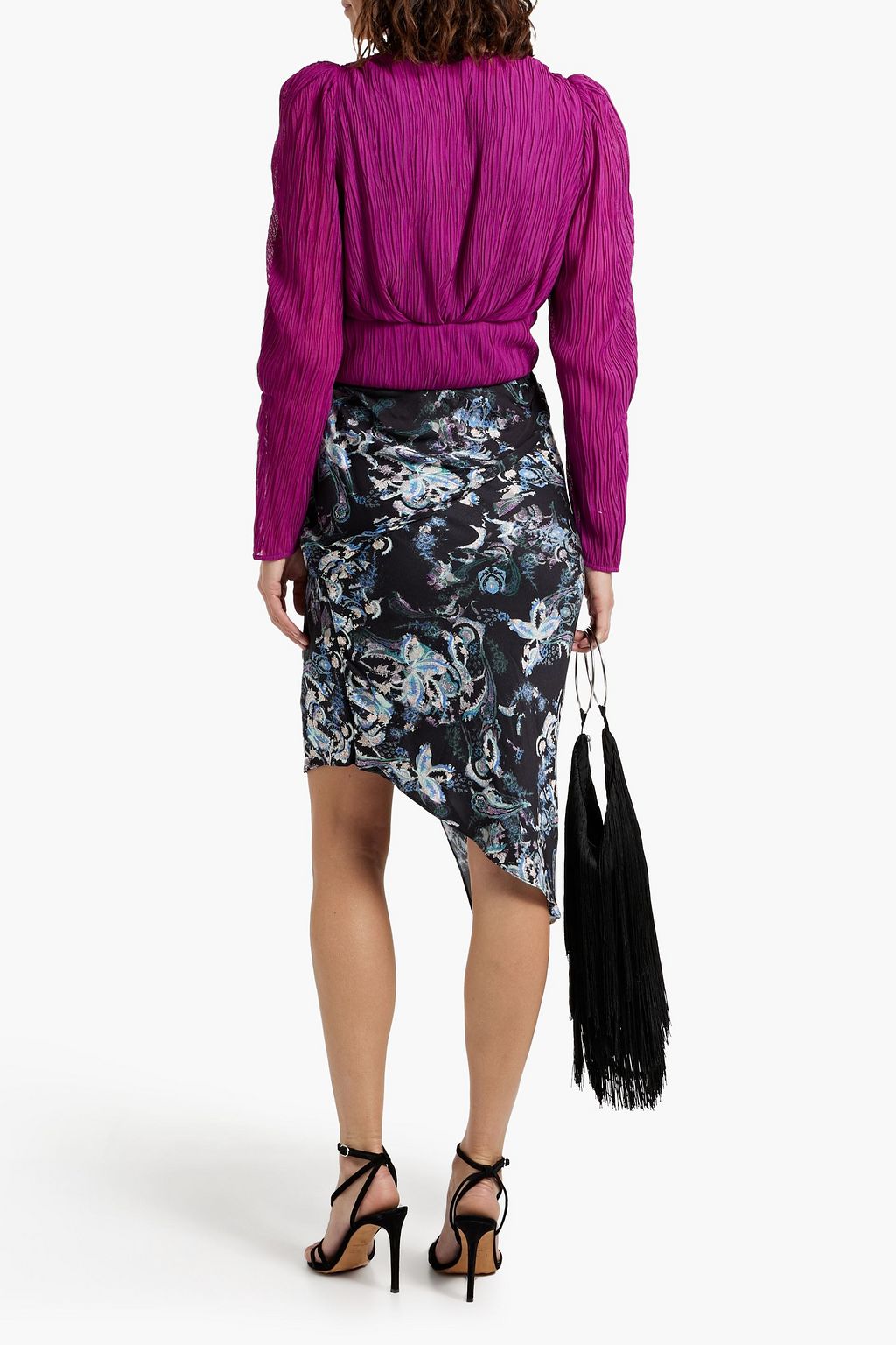 IRO Cartina draped printed twill midi skirt
