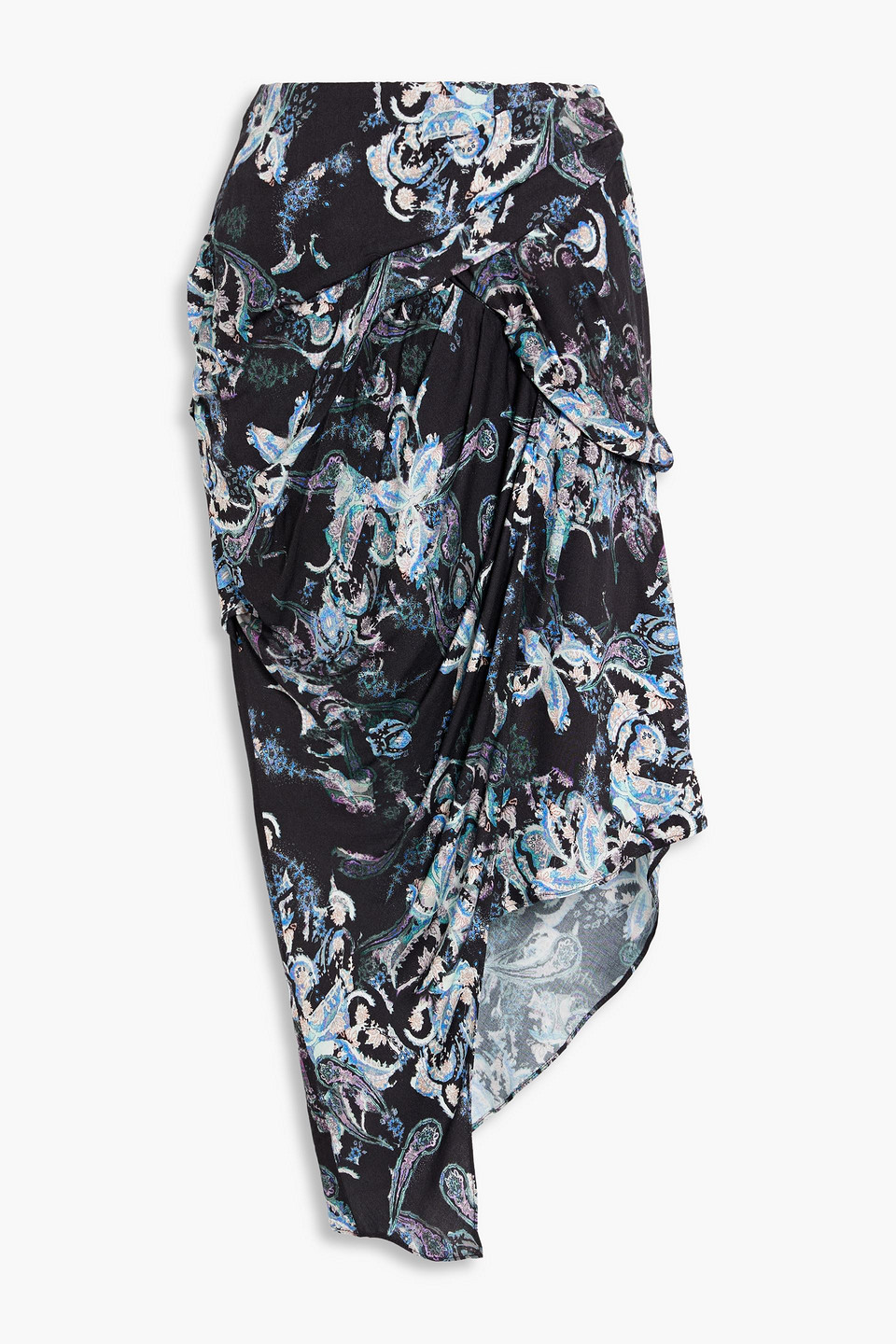 Iro Cartina Draped Printed Twill Midi Skirt In Black