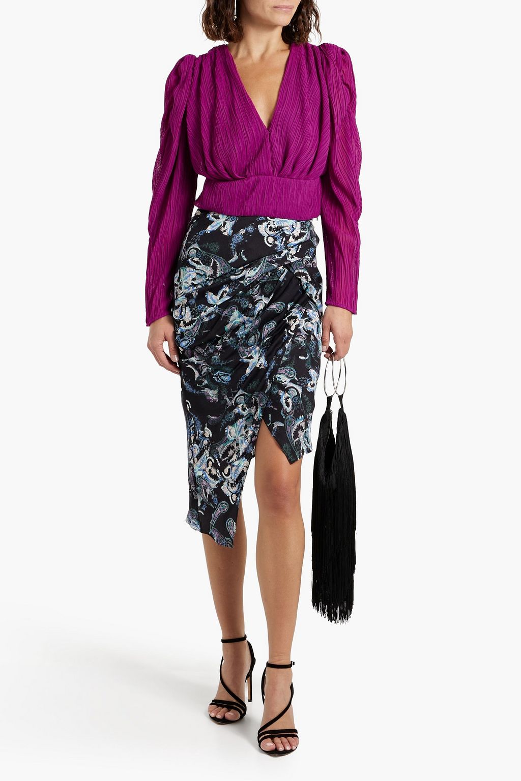 IRO Cartina draped printed twill midi skirt