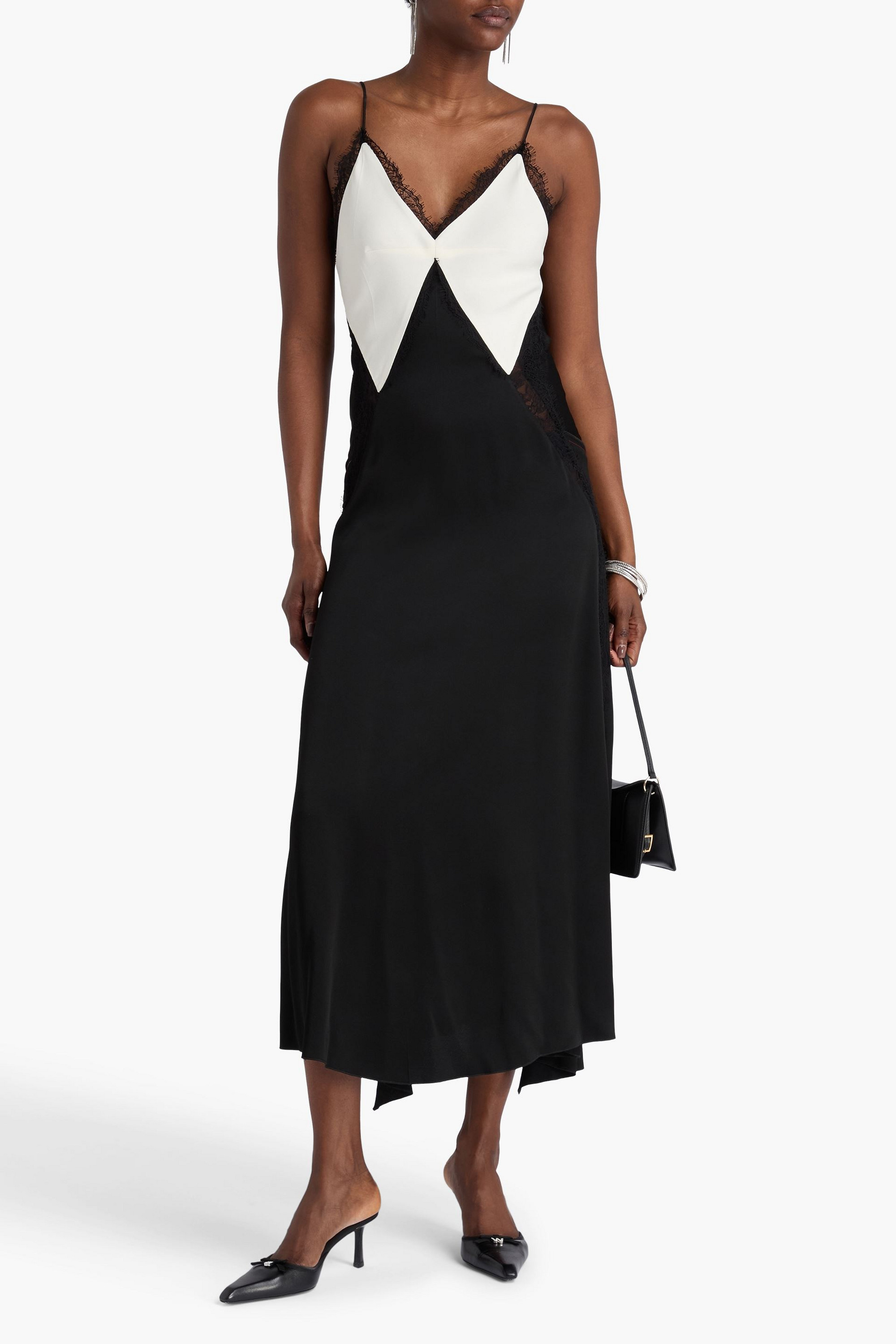 Victoria Beckham Lace-trimmed satin-crepe midi dress