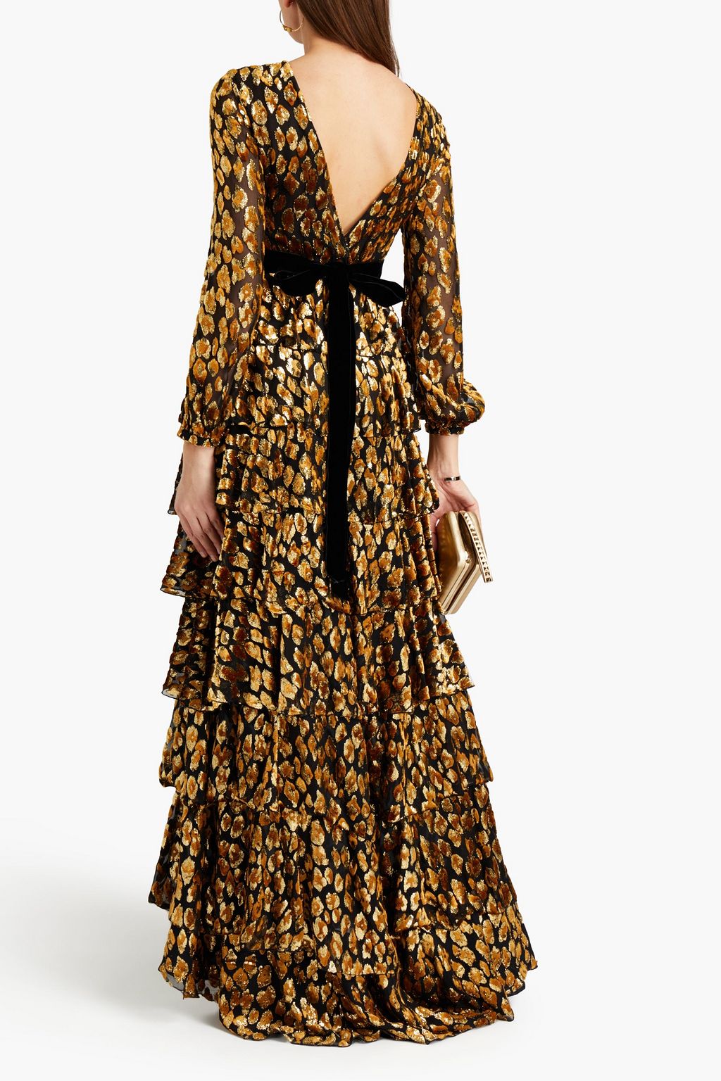 VALENTINO GARAVANI Ruffled metallic devoré-velvet gown