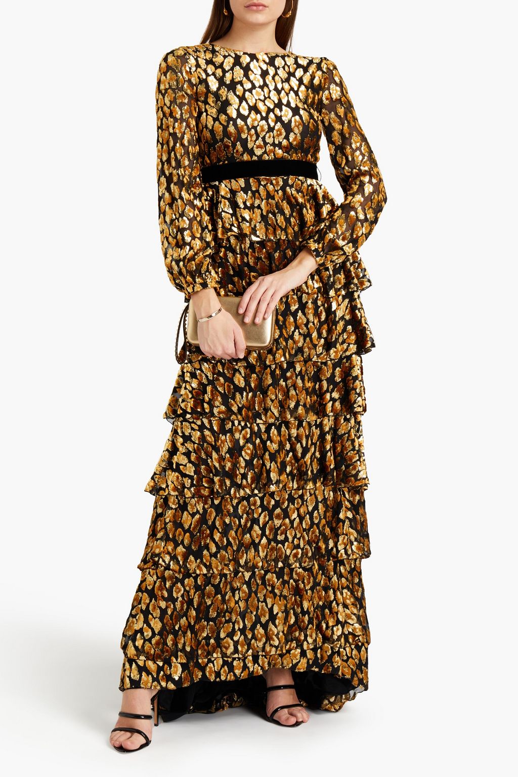 VALENTINO GARAVANI Ruffled metallic devoré-velvet gown