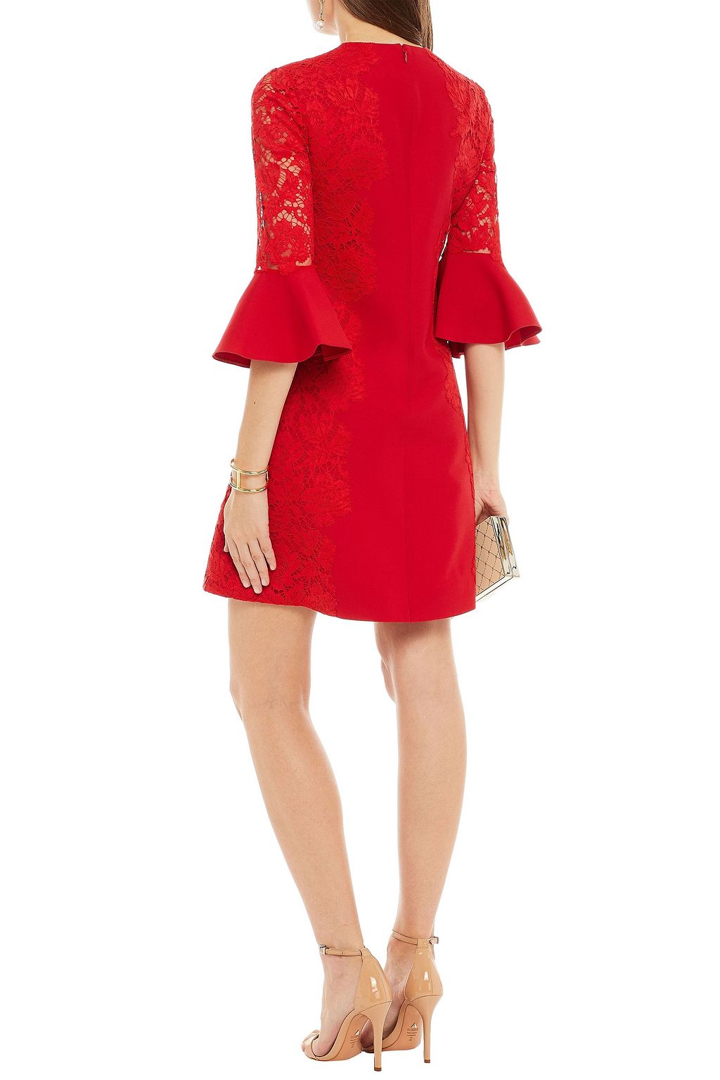 VALENTINO GARAVANI Corded lace-paneled crepe mini dress