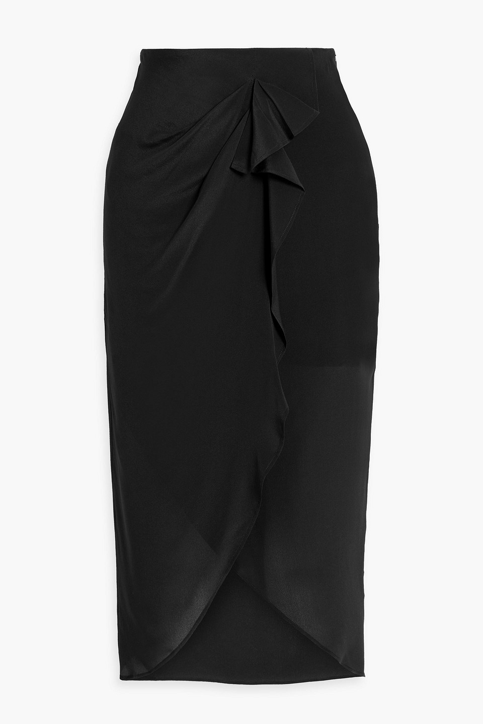 Iro Gyselle Draped Silk Crepe De Chine Midi Skirt In Black