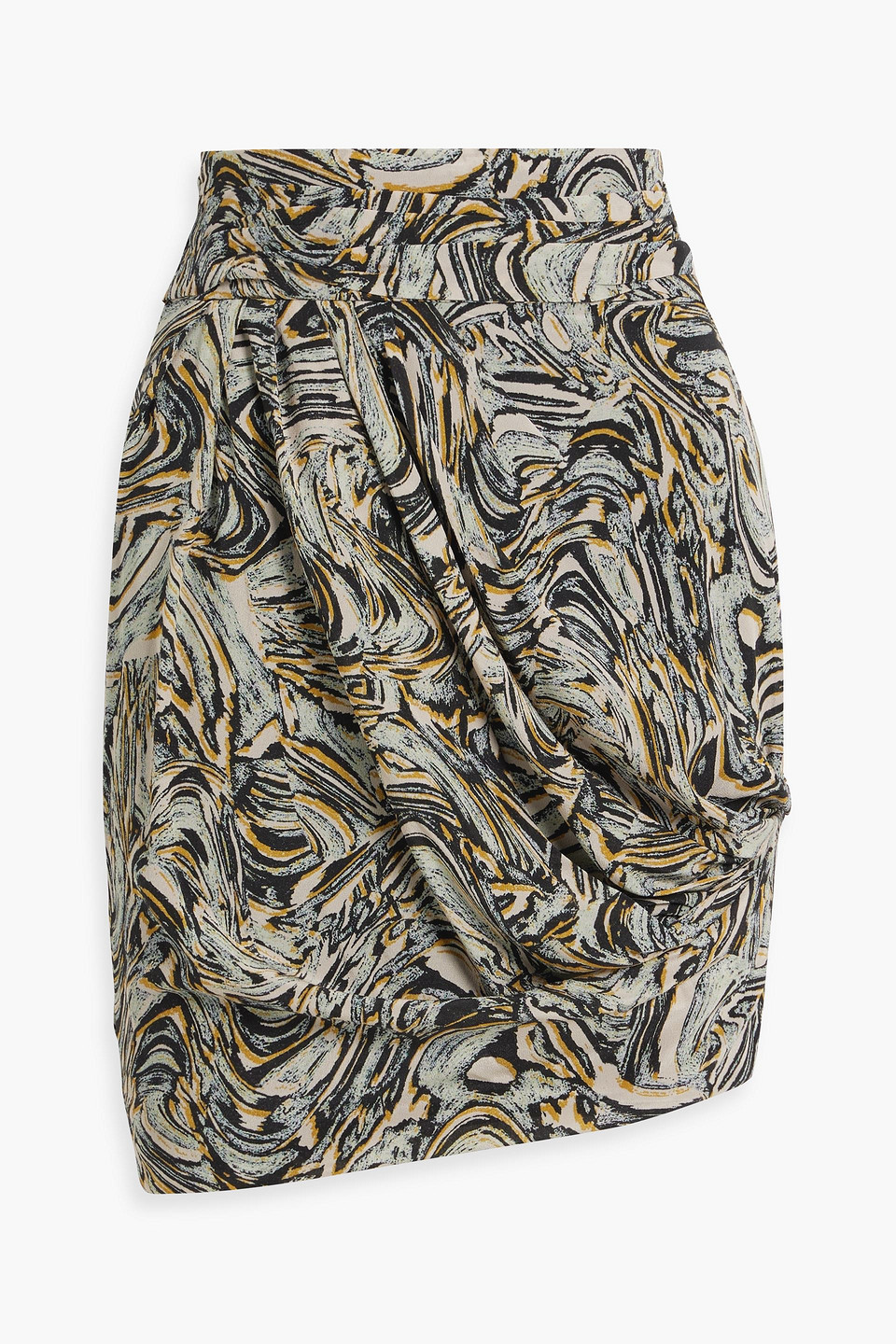 Iro Fazzia Draped Printed Silk Crepe De Chine Mini Skirt In Beige