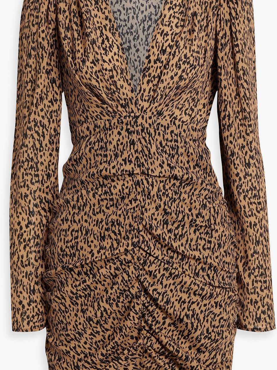 elsana ruched leopard-print crepe de chine mini dress