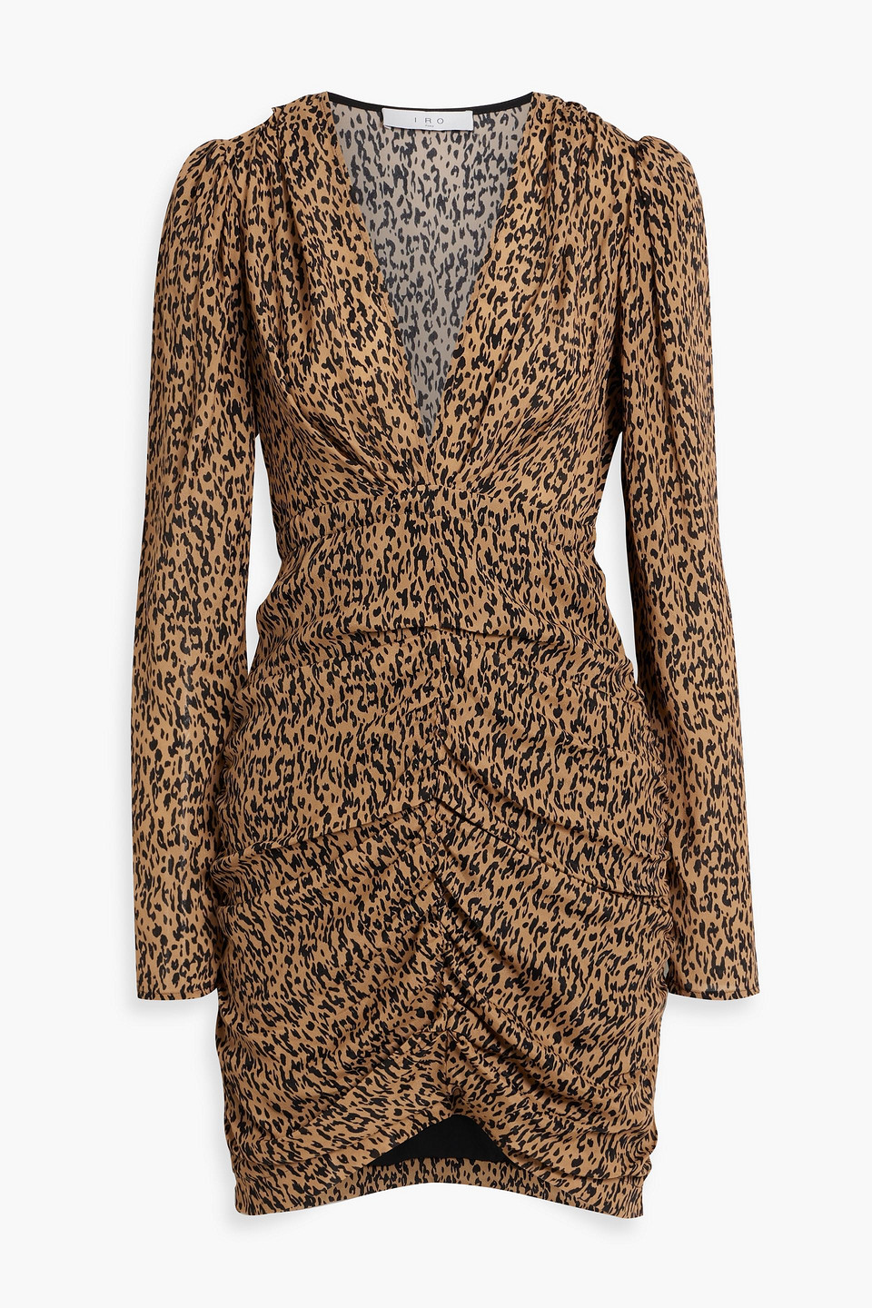 Iro Elsana Ruched Leopard-print Crepe De Chine Mini Dress In Animal Print