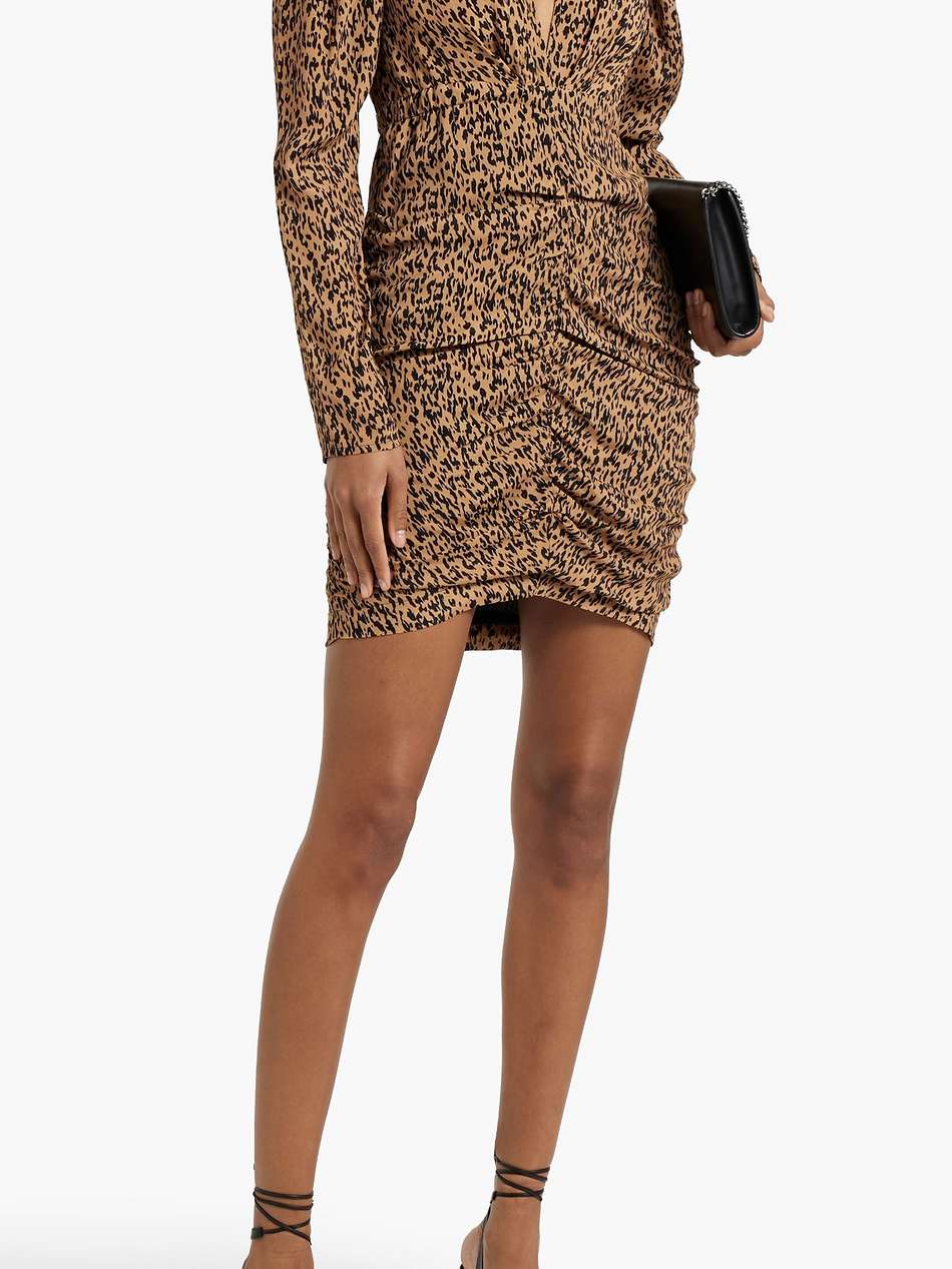 elsana ruched leopard-print crepe de chine mini dress