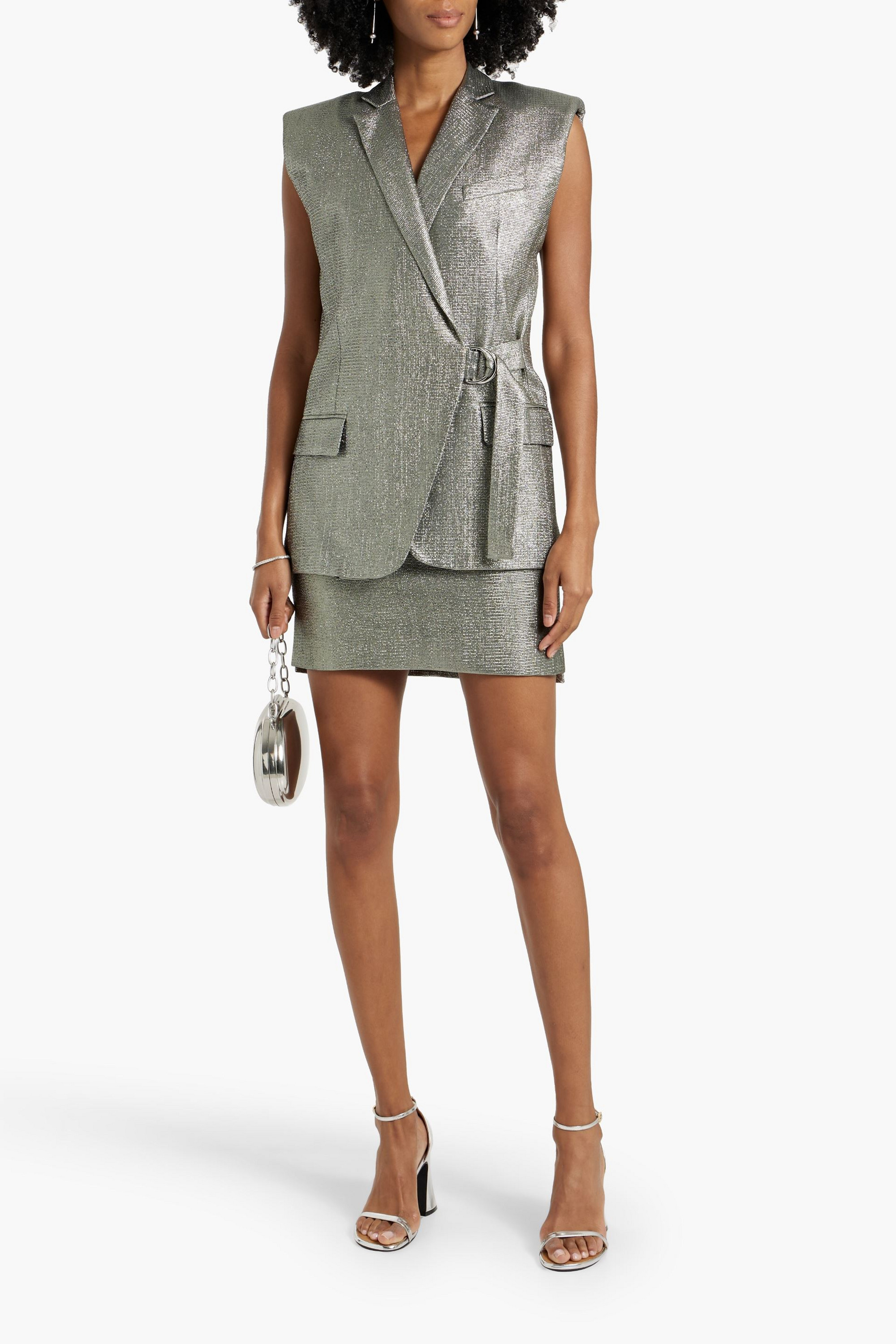 IRO Romala belted lamé vest