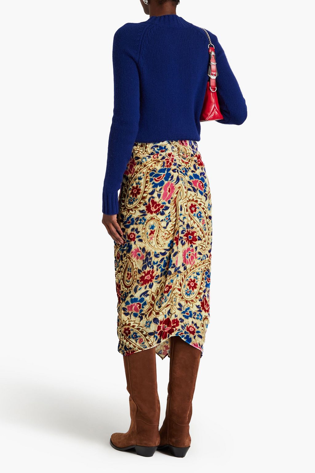 ISABEL MARANT Breena draped paisley-print velvet midi skirt