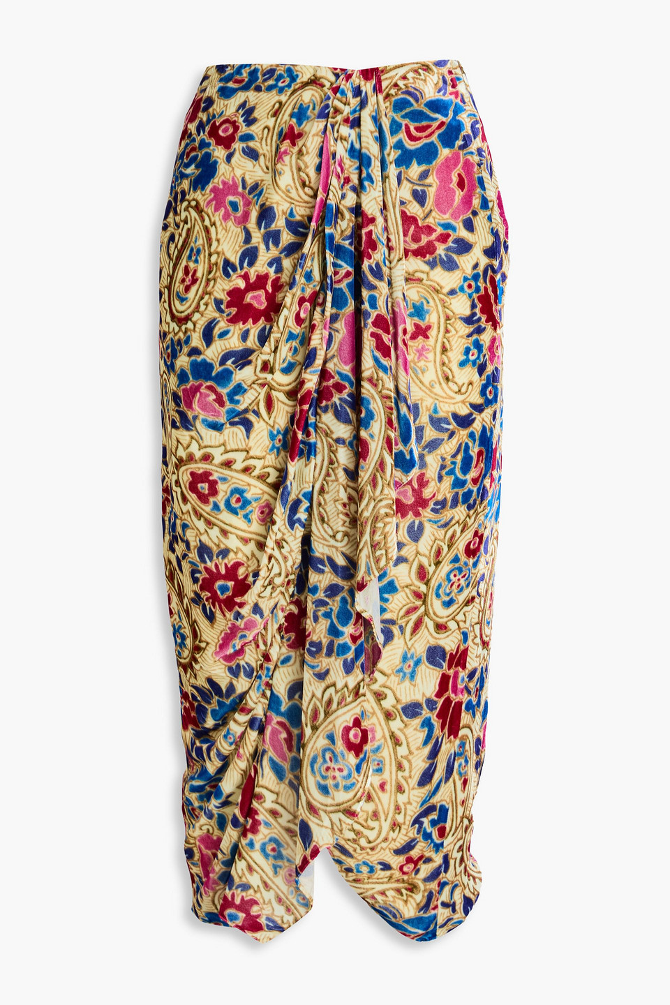 Isabel Marant Breena Draped Paisley-print Velvet Midi Skirt In Multi