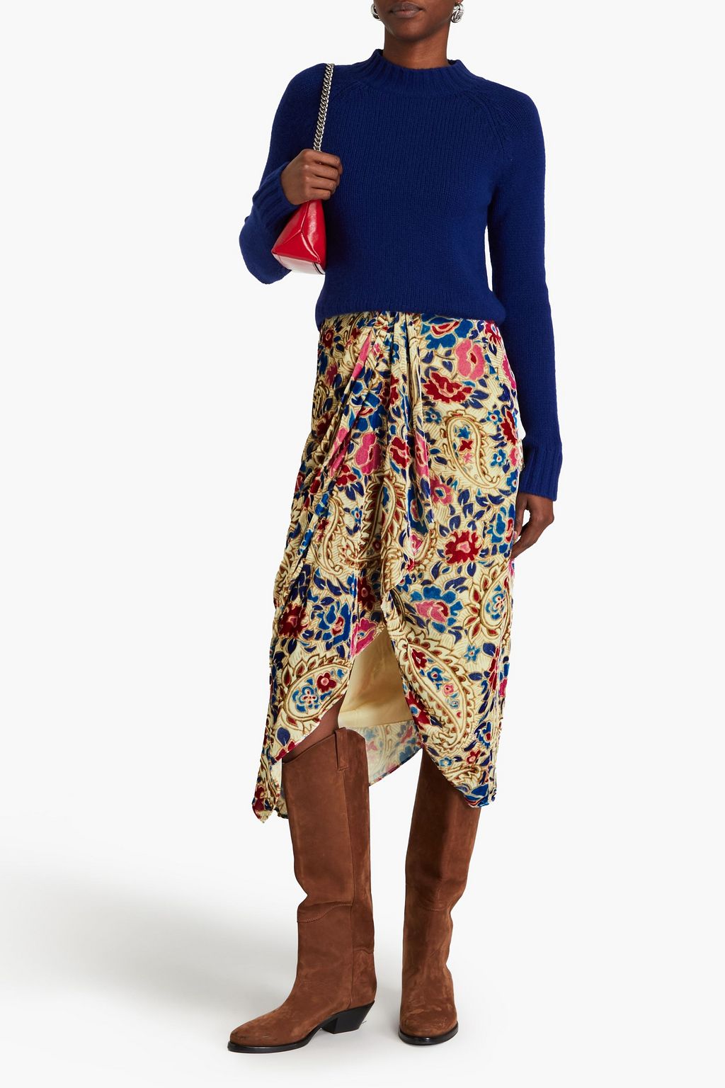 ISABEL MARANT Breena draped paisley-print velvet midi skirt