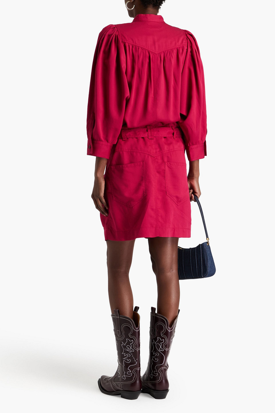 Isabel Marant Étoile Samira Pleated Lyocell-blend Twill Mini Dress In Claret