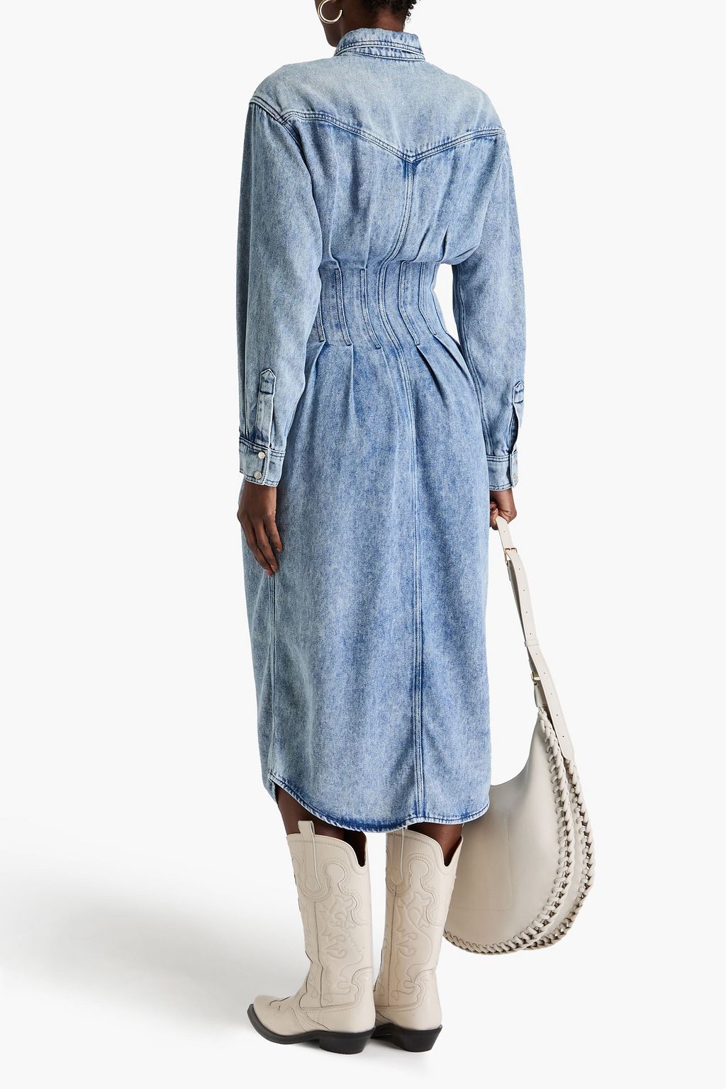 MARANT ÉTOILE 핀턱 디테일 라이오셀 미디 셔츠 드레스